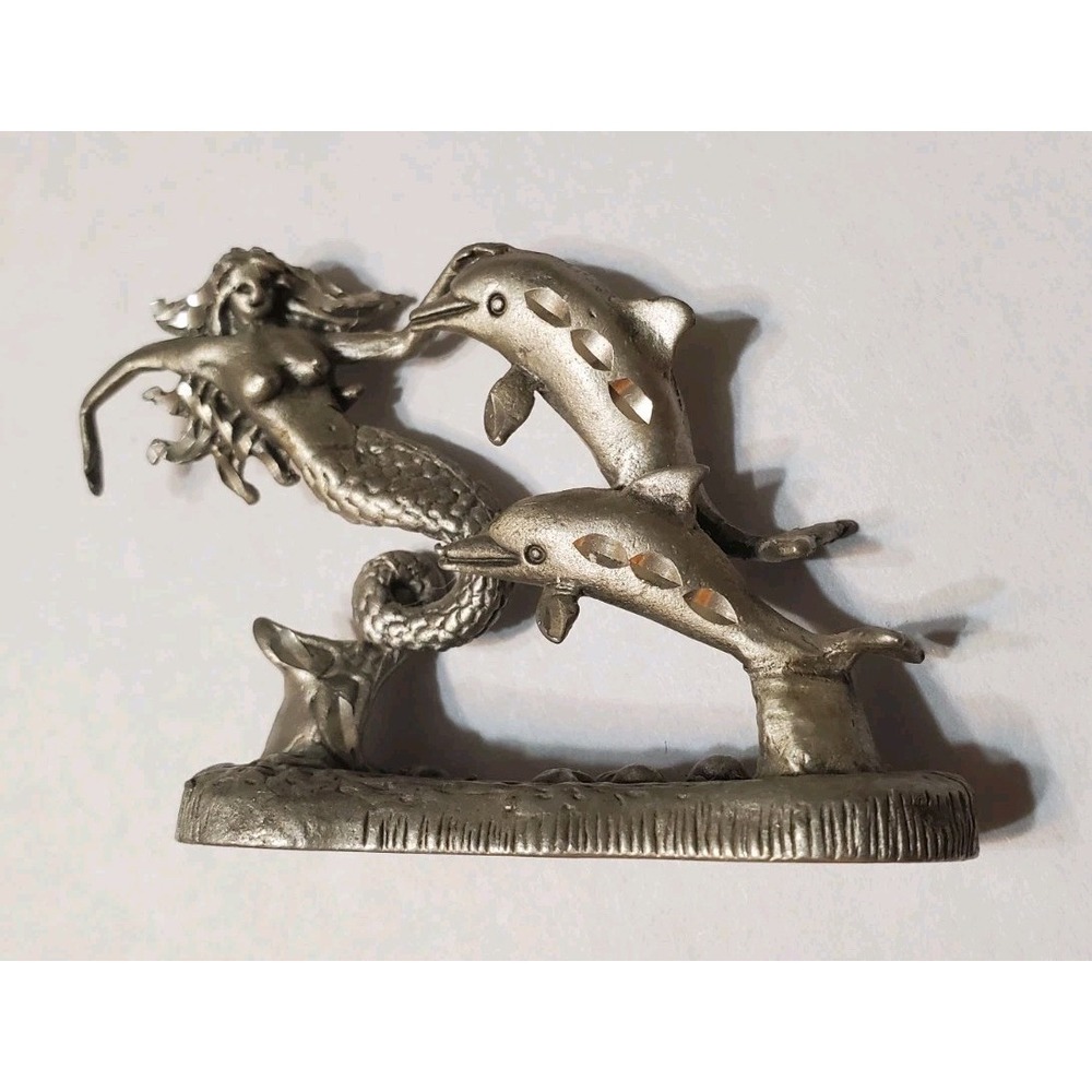 1989 Masterworks Pewter Mermaid Figure Beautiful Mermaid‎ with Dolphins